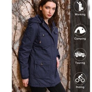 WANTDO Winter Coat Navy Parka Hoodie Size Small